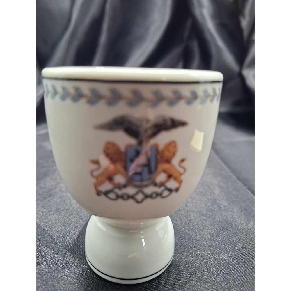 Anheuser-Busch Crest Porcelain Egg Cup White Blue Eagle Lion Logo Breweriana